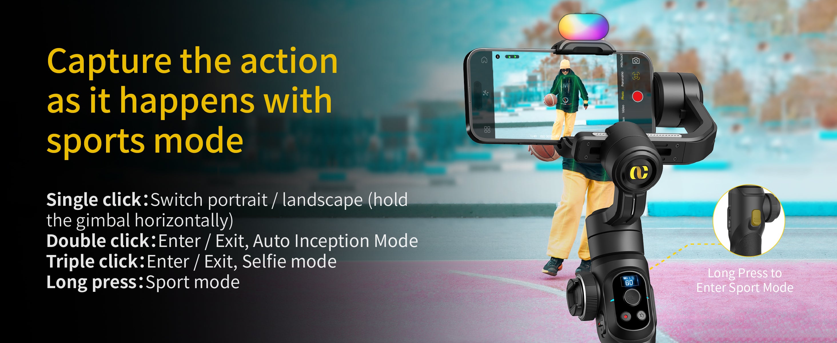 AOCHUAN Professional Gimbal Stabilizer for Smartphone,3-Axis Gimbal for iPhone& Android-Smart S2