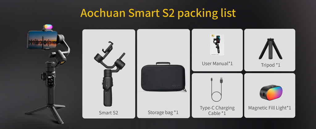 AOCHUAN Professional Gimbal Stabilizer for Smartphone,3-Axis Gimbal for iPhone& Android-Smart S2