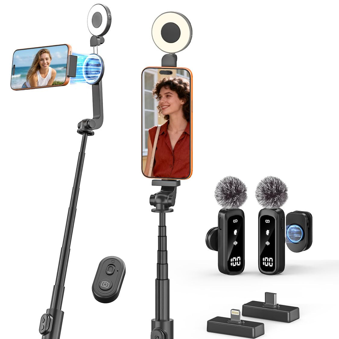 USKEYVISION Magnetic Selfie Stick Tripod with Light – main product image