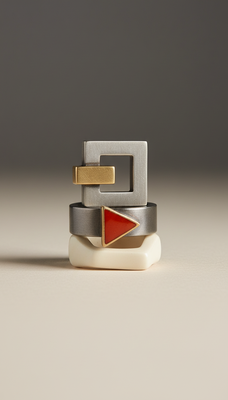 Sterling Mist Stacked Geometric Set
