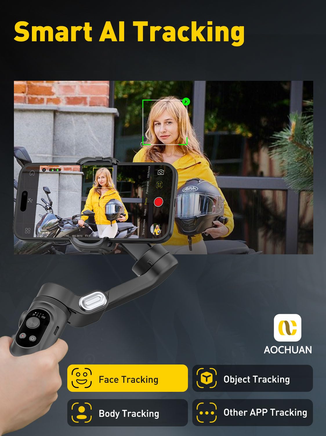AOCHUAN Smart X 3-Axis Gimbal Stabilizer (Black) – feature image 3