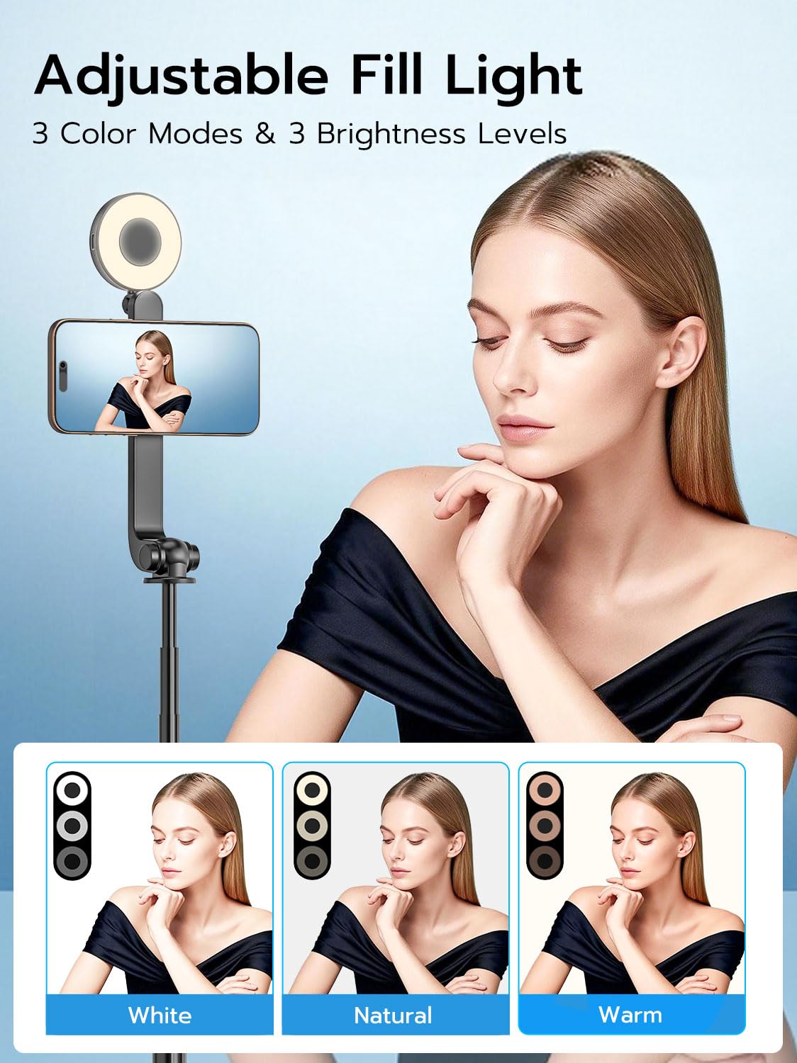 USKEYVISION Magnetic Selfie Stick Tripod with Light Mic | Vlogging Kit