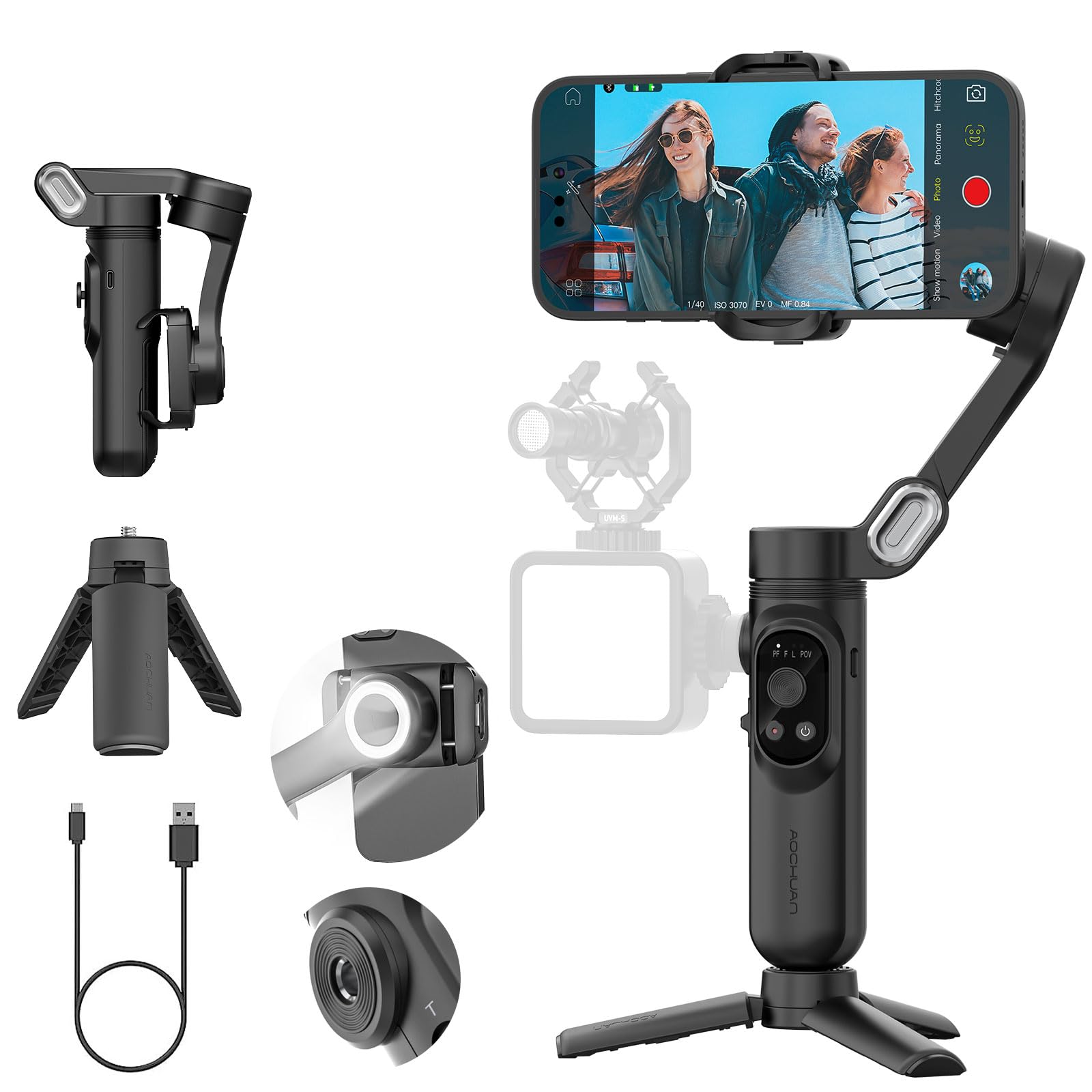 AOCHUAN Smart X 3-Axis Gimbal Stabilizer (Black) – main product image
