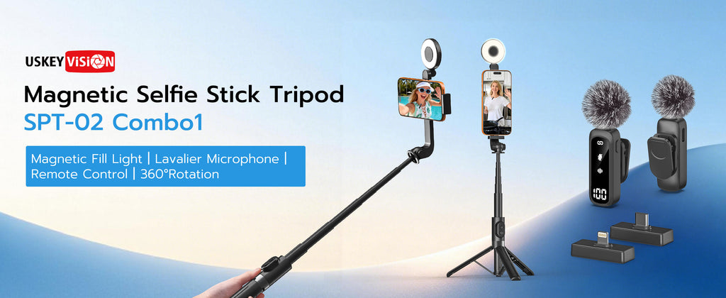 USKEYVISION Magnetic Selfie Stick Tripod with Light – product detail image 1