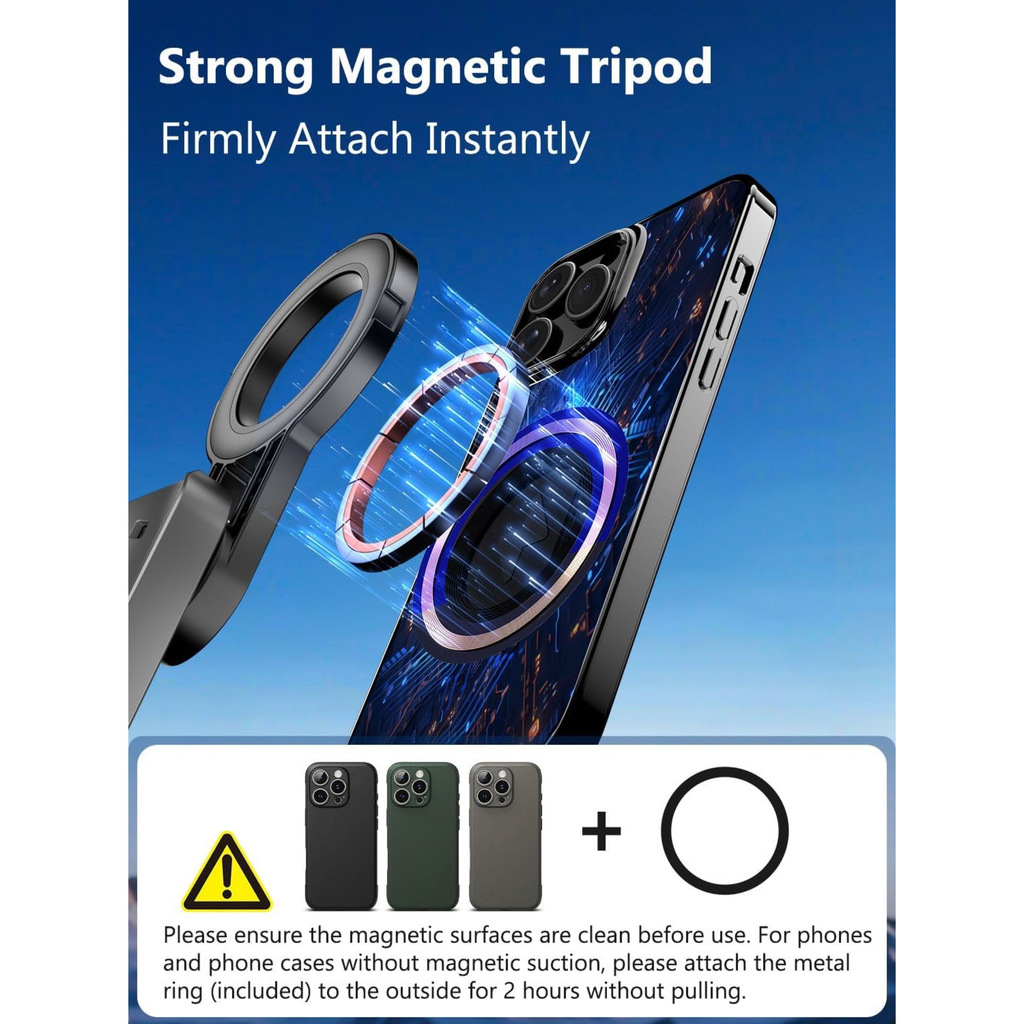 Magnetic Mini Selfie Stick for iPhone with Light (MPT-02) | 4 In 1 Portable Pocket Selfie Stick Tripod for Phone & Android with Rechargeable Remote, Removable Phone Clip