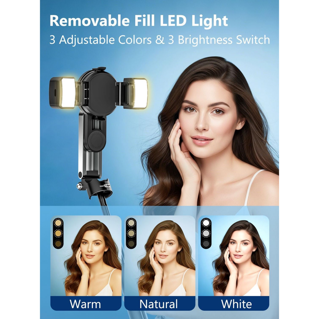 Magnetic Mini Selfie Stick for iPhone with Light (MPT-02) | 4 In 1 Portable Pocket Selfie Stick Tripod for Phone & Android with Rechargeable Remote, Removable Phone Clip
