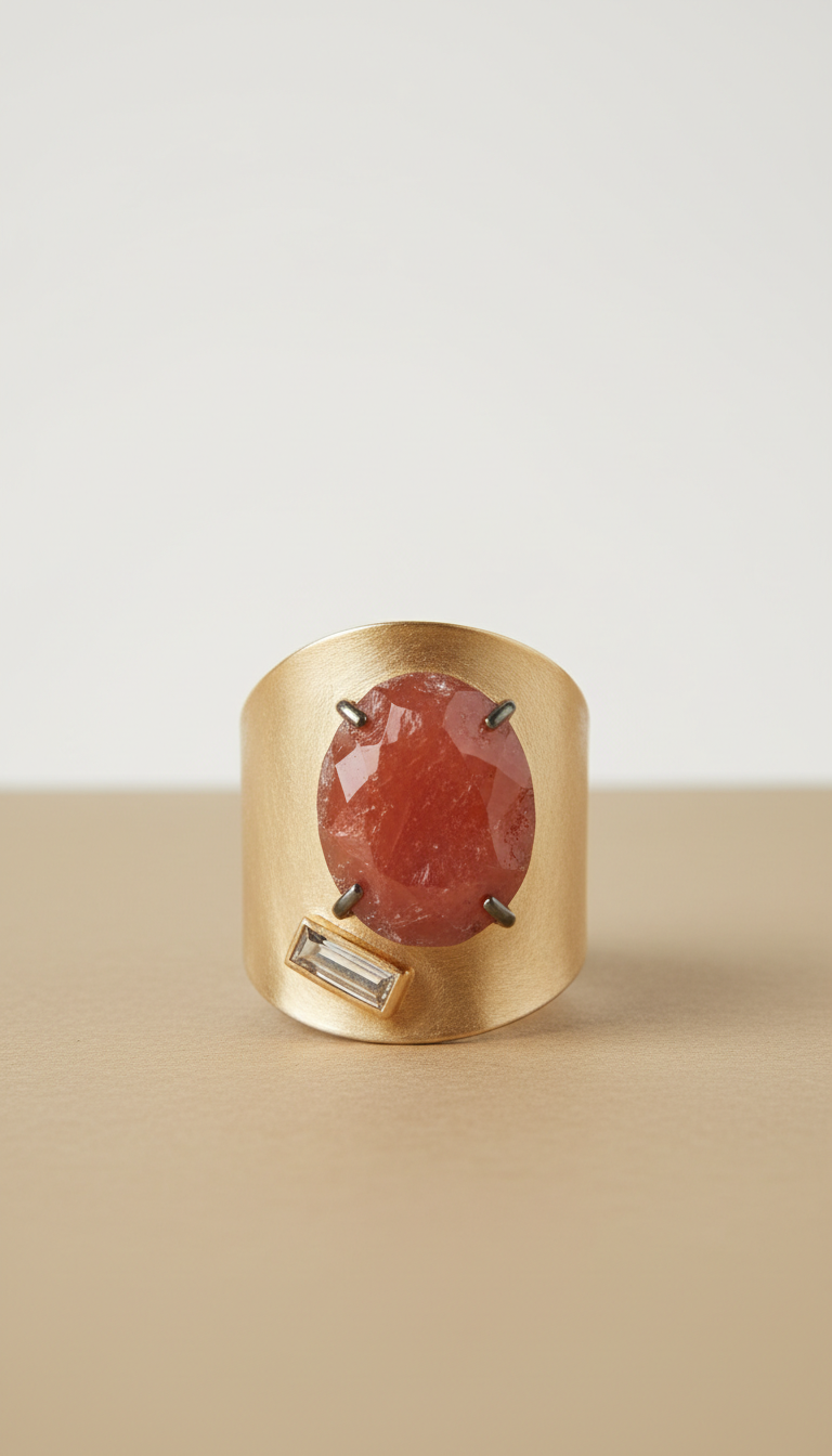 Velvet Vanilla Minimalist Band with Gemstone