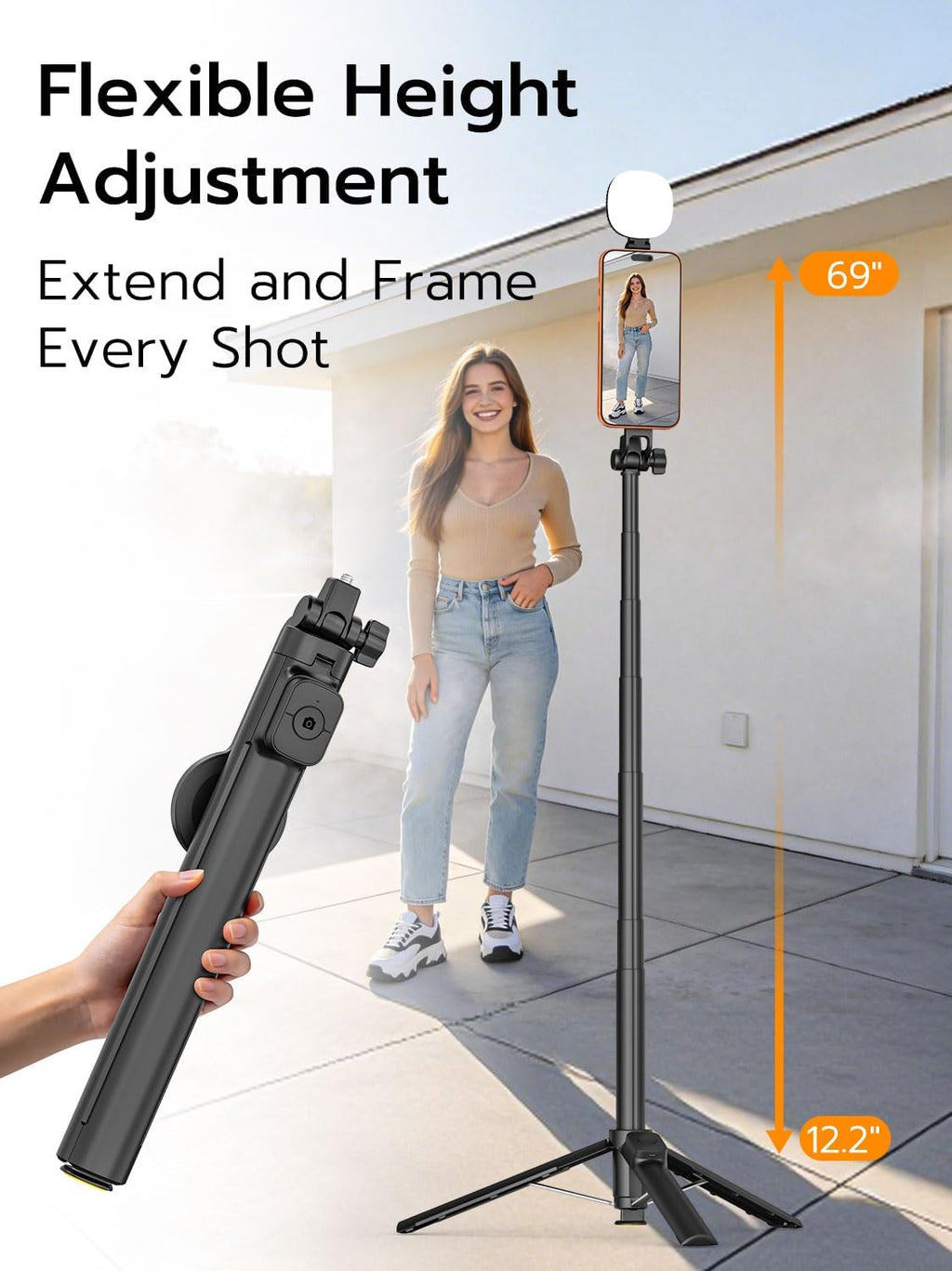 USKEYVISION MPT-04 69” Magnetic Selfie Stick Tripod with Light